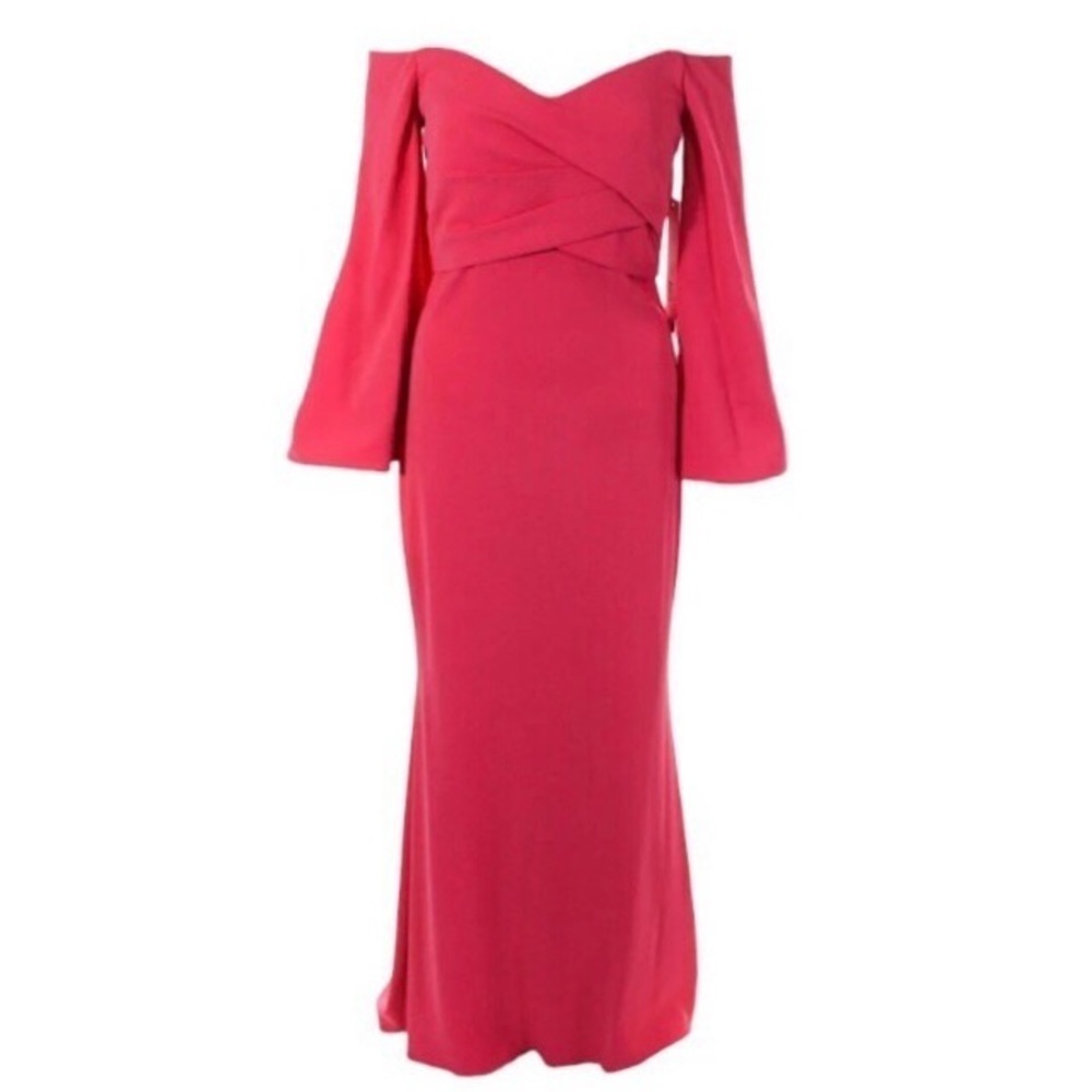 NWT Badgley Mischka Off Shoulder Formal Maxi Dress Gown Size 2 Coral